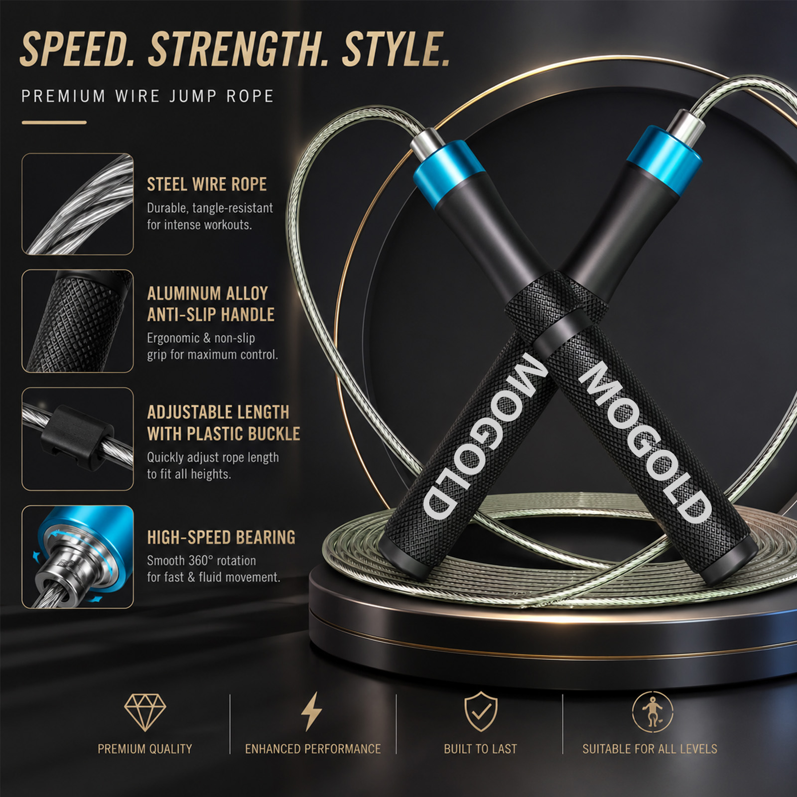 Jump Rope Speed Bearing - Профессиональная скоростная скакалка MOGOLD с металлическими